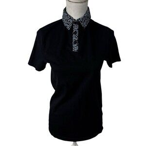 Asos Women's XS 100% Organic Cotton Contrast Collar Polo Shirt Black Blue